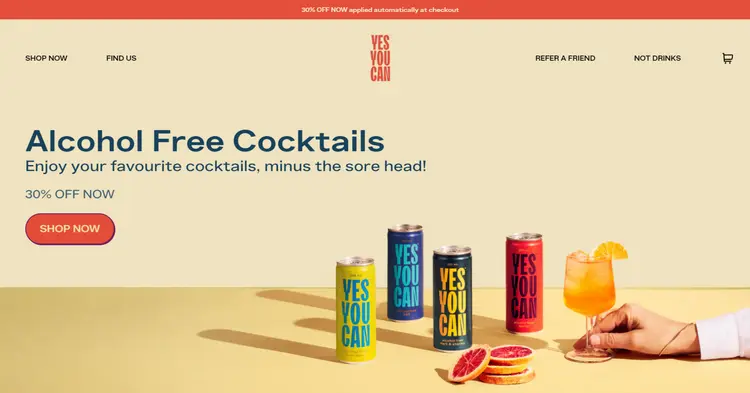 Alcohol Free Cocktails Shopify eCommerce Store - Yes You Can Drinks