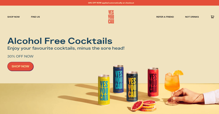 Alcohol Free Cocktails Shopify eCommerce Store - Yes You Can Drinks