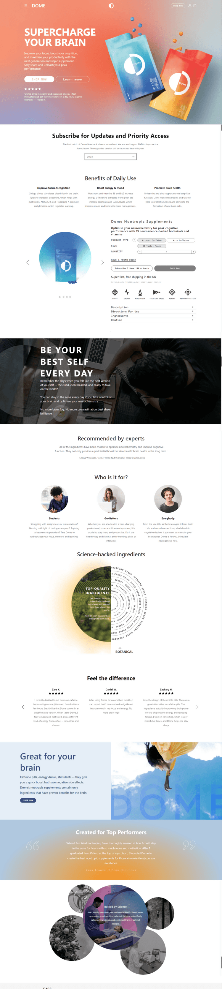 Dome Technologies Nootropics-Health and Wellness eCommerce Shopify Store Development